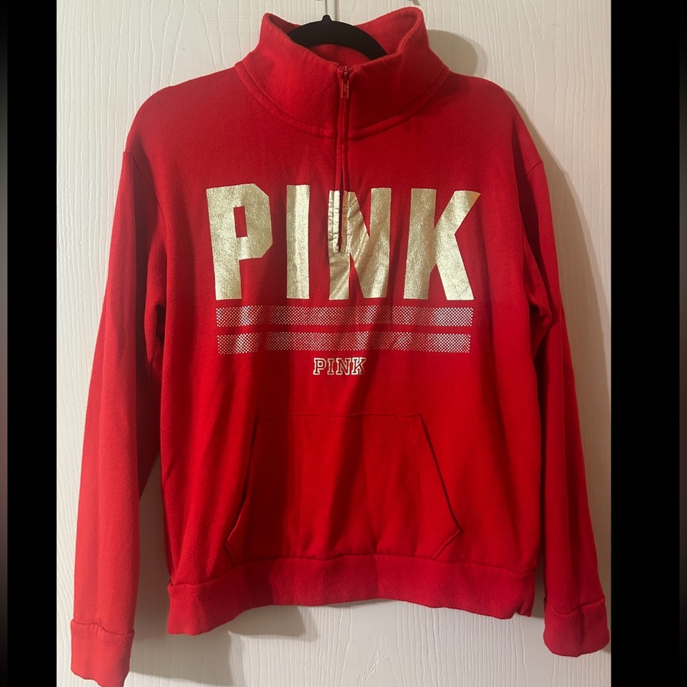 PINK Victoria's Secret Red and Gold quarter Zip-Up
